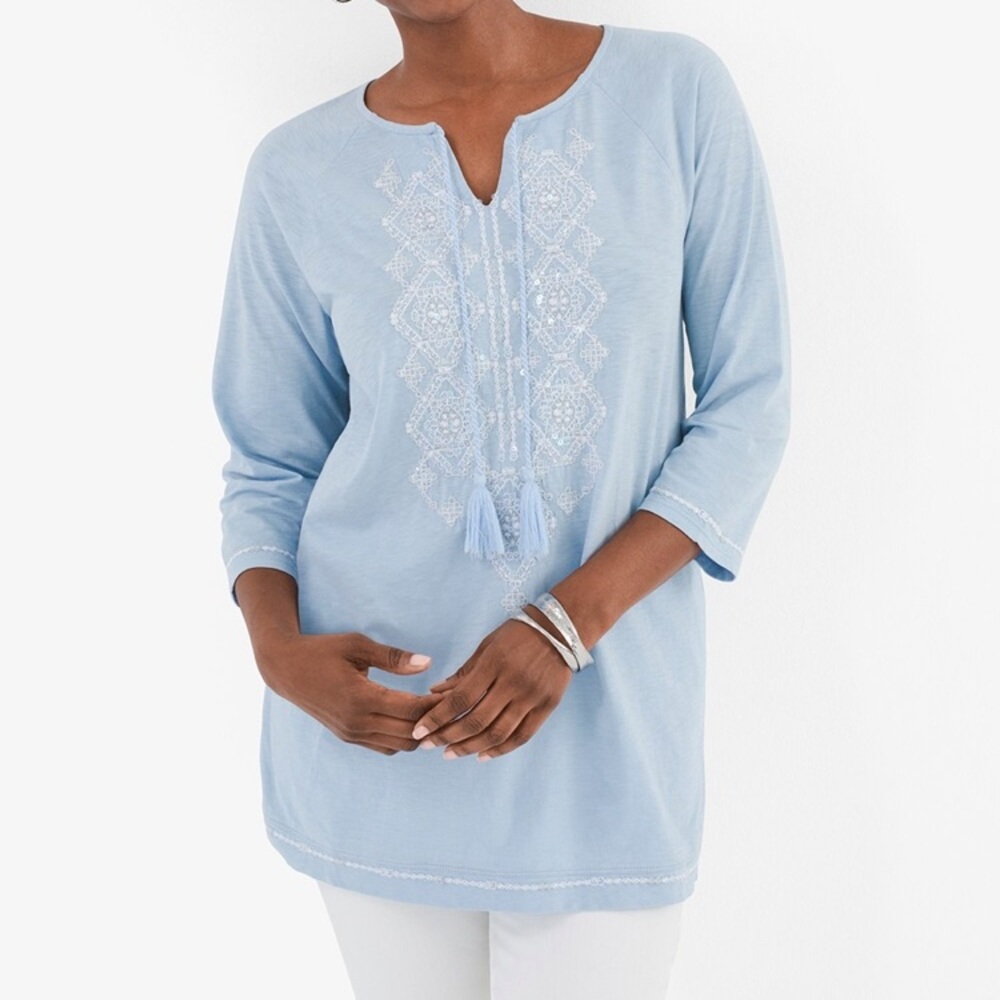 Chico's Embellished Peasant Top